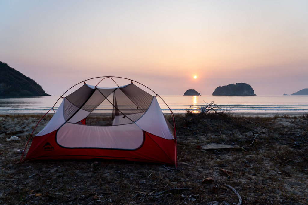 Sunrise over our wild camping spot at Secret Beach, Sam Roi Yot