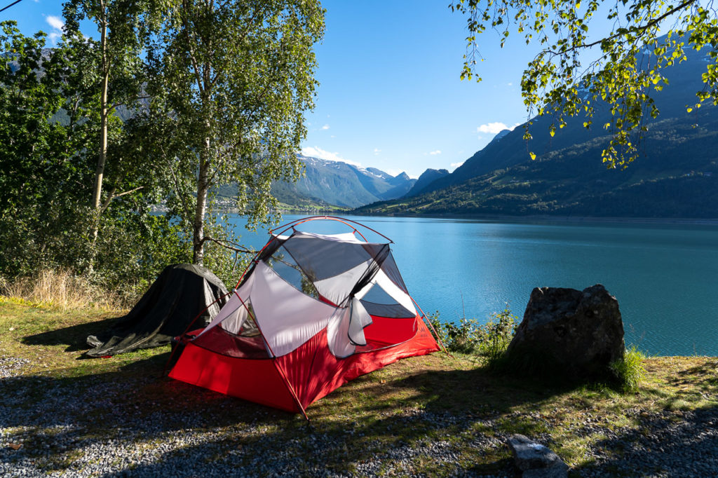Wild camping along the Innvikfjorden nearby Loen