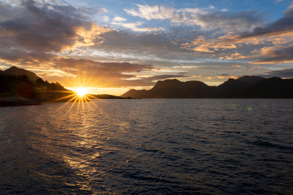 Sunrise over Midfjorden arm of Romsdalsfjorden seen from Dryna island