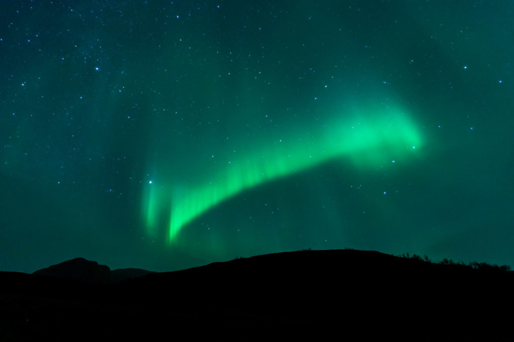 Aurora over our camping spot along the Porsangerfjorden, Ytre Sortvik